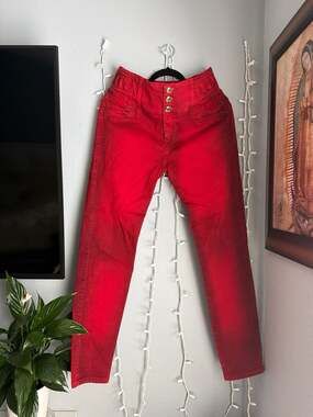 A Studio Women's Red High-Waisted Skinny Jeans